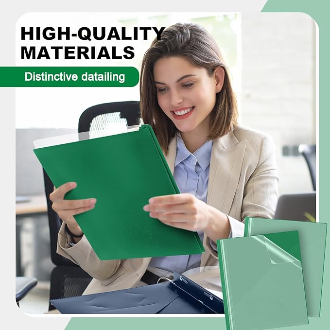 Teling 24 Pcs Clear Front Report Covers with 3 Prongs, Plastic Green Presentation Folders Bulk with 3 Pockets for A4 and Letter Size Paper, 90 Sheet Capacity, Document Covers for School Business