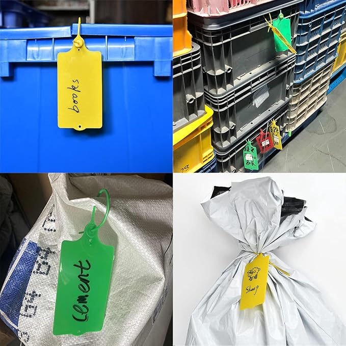 100 Plastic Shipping Tags - Waterproof, Writable, Hanging Tags with One Blue Marker Pen