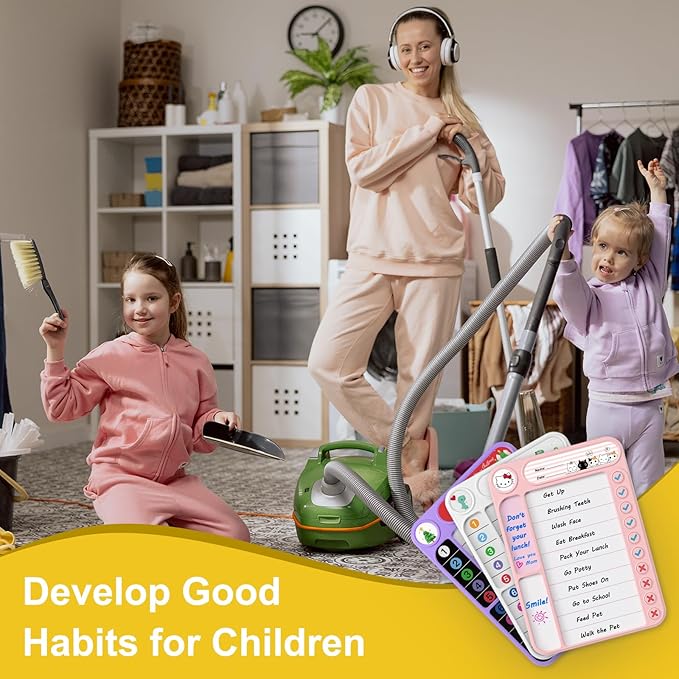 2-Pack Magnetic Chore Chart for Kids, ADHD Task Tracker Easy-Check Routine Dry Erase Board, to-Do List Planning Tool with Stand for Fridge/Desk/Home/School, 6 Reusable Sheets, 4 Markers Pink