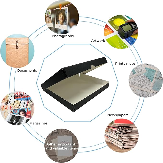 Lineco 11x14 Black Clamshell Archival Folio Storage Box. Acid-Free with Metal Edge, Preserve Photos or Documents, Crafts, DIY. (Pack of 2)