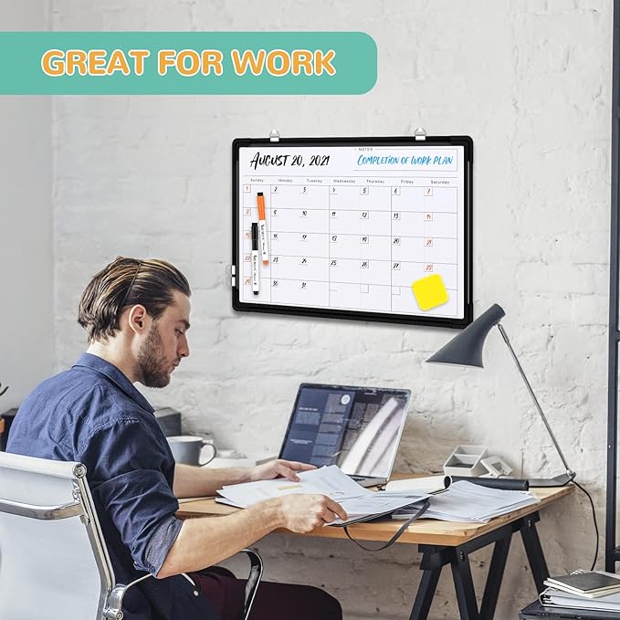 Small Monthly Calendar Dry Erase Whiteboard for Wall, 16in x 12in Magnetic Dry Erase Board, Hanging Double-Sided White Board, Portable Board for Drawing, Kitchen, Planning, Memo, School, Home, Office