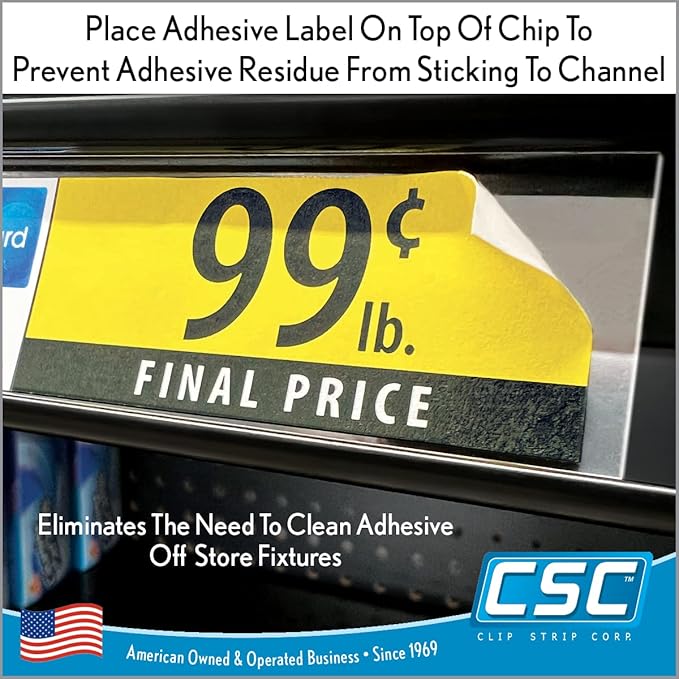 Price Data Channel Label Holder Chips, Clear Plastic Tags, 3" L x 1.25" H, 10 Mil Thick, Gondola Shelf Edge, Reusable, Made for Point of Purchase Shelf Molding by Clip Strip Corp.