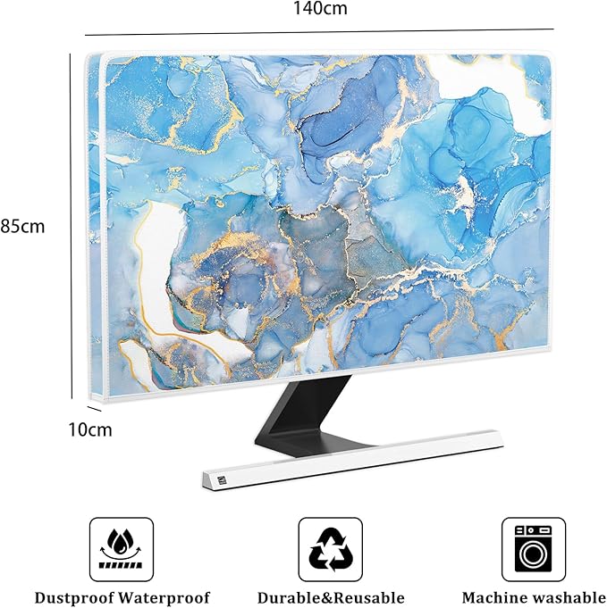 Baocicco Baby Blue Gold Marble Waterproof Screen TV Cover 58, 59, 60 Inch Modern Television Accessories TV LCD Fashion Weatherproof Screen TV Decorations for Tablet LED LCD OLED TVs
