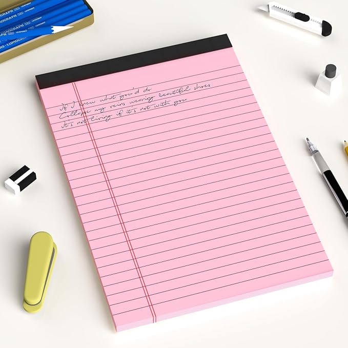 AILZFEI 6pcs Small Note Pad 5x8 College Ruled Pink Legal Pads Paper Notepads 6 Pack Study Back Writing Pads 5 x 8 Legal Pads Perforated Narrow Ruled Pads of Paper Pink