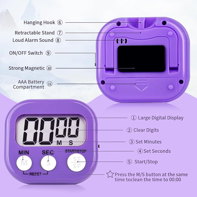 24 Pack Timers Magnetic Kitchen Timer Cooking Timers for Kitchen Digital Timer with Big Display Loud Ring Electronic Timer for Cooking, Classroom, Break Time(24, White,Green,Blue,Purple)