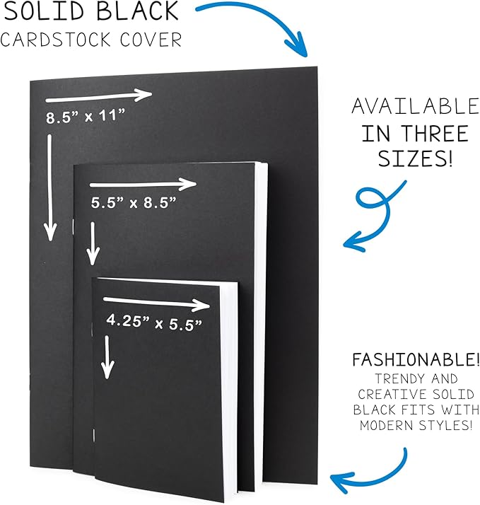 Hygloss Blank Books - Bulk 20 Pack – 5.5" x 8.5" A5 Black Paperback Blank Books for Kids to Write Stories, Doodle, Arts & Crafts – Plain Drawing Sketchbook, Unlined Journal, Notebook Without Lines