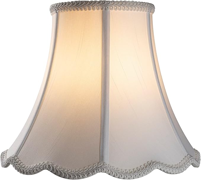 Bell Lamp Shade, Saangseon White Scalloped Lampshade Replacement, 7'' Top x 14'' Bottom x 10.5'' Slant Height x 10'' Vertical Height, Lamp Harp Included