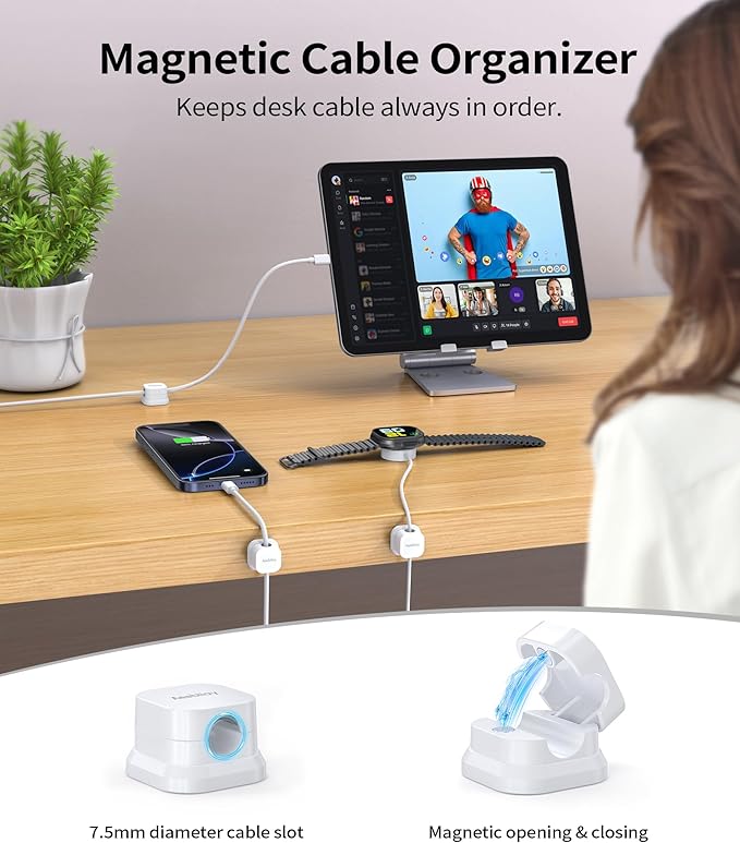 9 Pack Magnetic Cable Clips Cord Holder, Desk Cable Management Accessories, Cord Clips, Adhesive USB Wire Holder Keeper Organizer for Home Office Desk Phone Car Wall Desktop Nightstand cable organizer