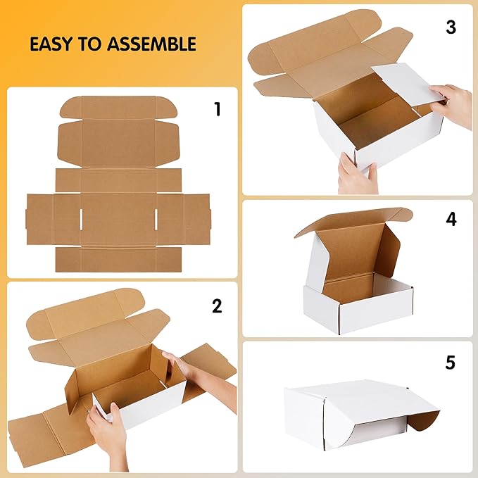 JOWLOT 10x7x3 inch Shipping Boxes Set of 25, White Corrugated Cardboard Box Literature Mailer for Mailing Packing Moving and Storage