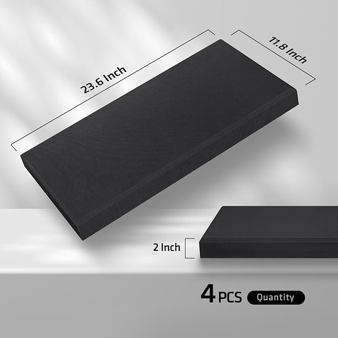 UMIACOUSTICS 4 PCS Acoustic Panels, 2“ Thick 23.6" x 11.8" Fiberglass Sound Proof Wall Panels, Sound Absorbing Panels for Studios, Office, Home Theater. Deep Black