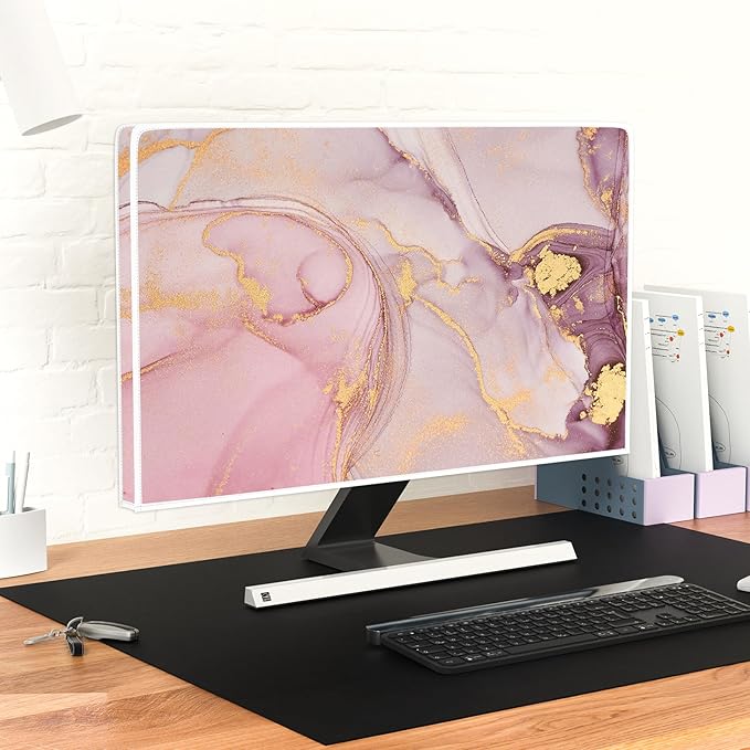 Baocicco Pink Gold Marble Waterproof Screen TV Cover 55 Inch Decorative Modern Television Cover for Home TV Screen Texture Dust Proof Monitor Covers for Television Screen LED LCD OLED TVs