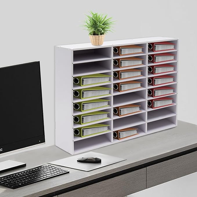 DYRABREST Mail Sorter Organizer 24 Compartments Wood Countertop Literature Organizer Student Mailbox Desktop File Holder with Adjustable Shelves for Home Office and School Classroom