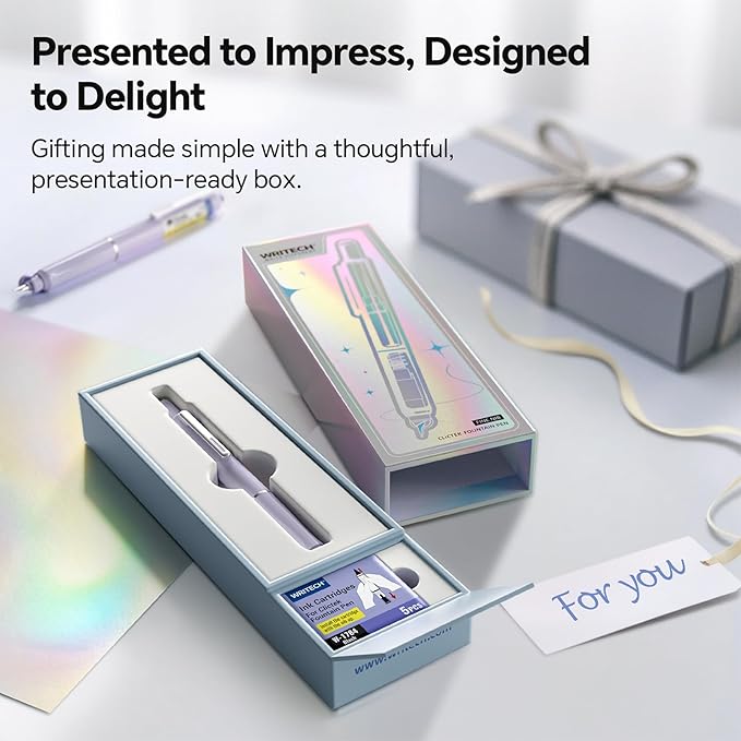 WRITECH Retractable Fountain Pen Set: Fine Nib Black Ink Premium Gift Box Includes 10 Cartridges, Perfect for Graduation Anniversaries Birthdays