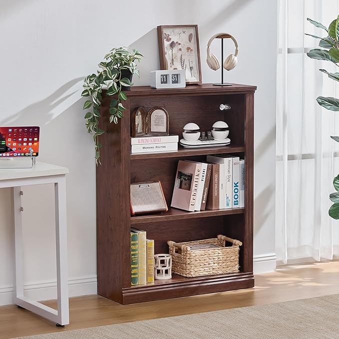 RWYHG 43" Walnut Tall Bookshelf Set of 3,3-Tier Thick Wooden Book Shelf with Adjustable Shelves,Free Standing Farmhouse Bookcase with Open Display Storage,Floor Vintage Bookshelves for Living Room