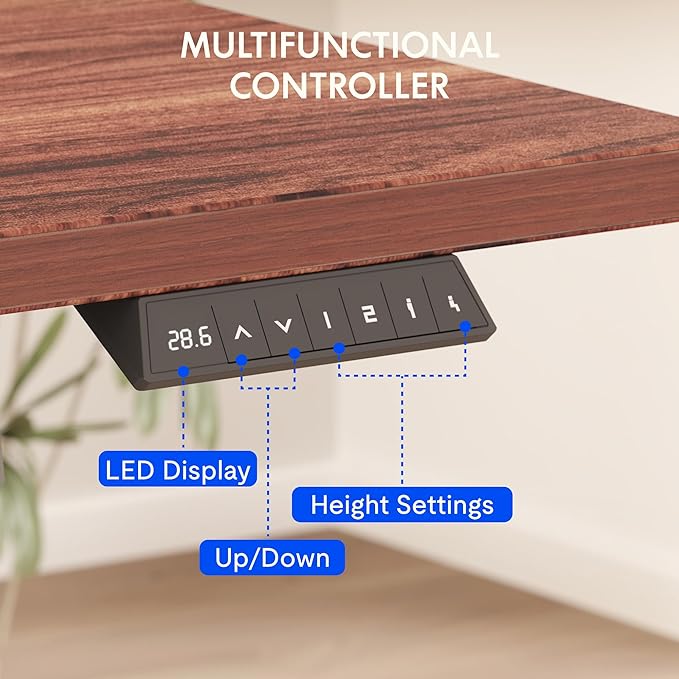 FLEXISPOT EN2 Whole-Piece Standing Desk with Clamp Power Strip, 48 x 30'' Height Adjustable Electric Stand Up Desk with Cable Management (Gray Frame + Mahogany Top, 2 Packages)