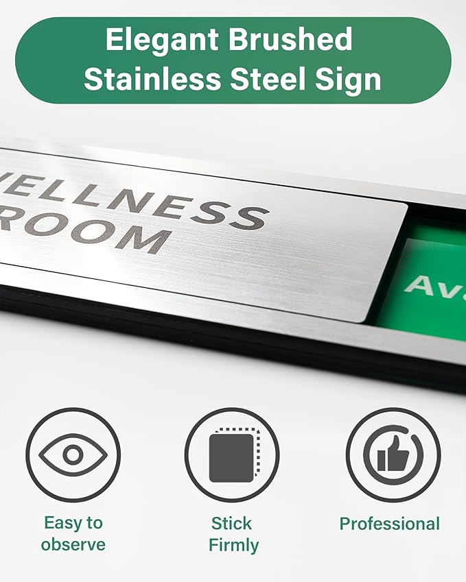 Wellness Room Office Door Signs, Do Not Disturb- In Use/Available Slider Sign for Home Office Wellness Conference Vacant Occupied Privacy Sliding Door Sign，Brushed Silver