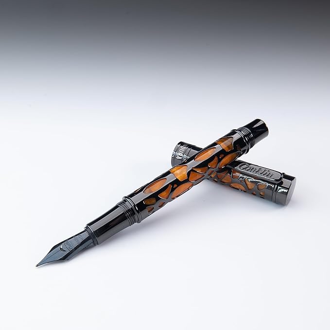 Conklin Endura Deco Crest Fountain Pen in Orange with Rose Gold Accents – Broad Nib, Refillable Luxury Writing Instrument