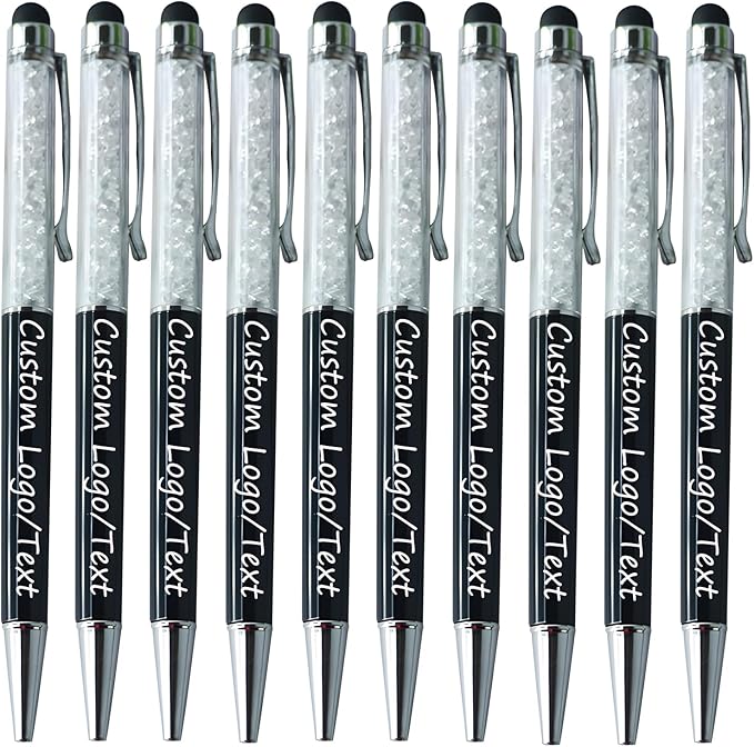 Yucold Customized Pens with Name/Logo - Touch Screen Stylus Ballpoint Pen, Perfect for Weddings, Business & Personalized Gifts (Black,100)