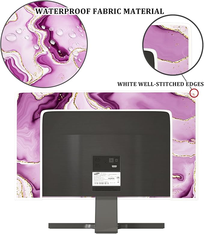 Baocicco Violet Gold Marble Waterproof Computer Monitor Dust Cover 26, 27, 28 Inch for Home Office Creative Computer Dust Proof Monitor Covers for Computer Screen Anti-Static Dustproof Protective