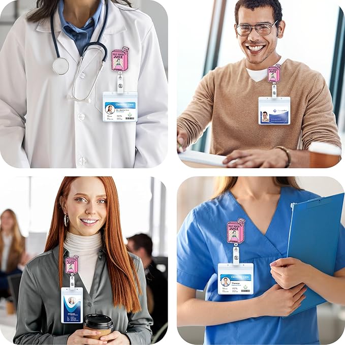 Silly Goose Juice Funny Badge Reel, Retractable ID Card Badge Holder, Office Badge Clip for RN CNA MA Resident Physician HR Medical Office Administrator Intern Pediatric Doctor Nurse, Nurse Gifts