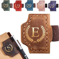 Personalized Mark Bookmark with Pen Holder, Leather Magnetic Book Marker 26 Letters,Custom Initials Page Marks, Gifts for Book Lovers Readers Men Women(Brown, E)