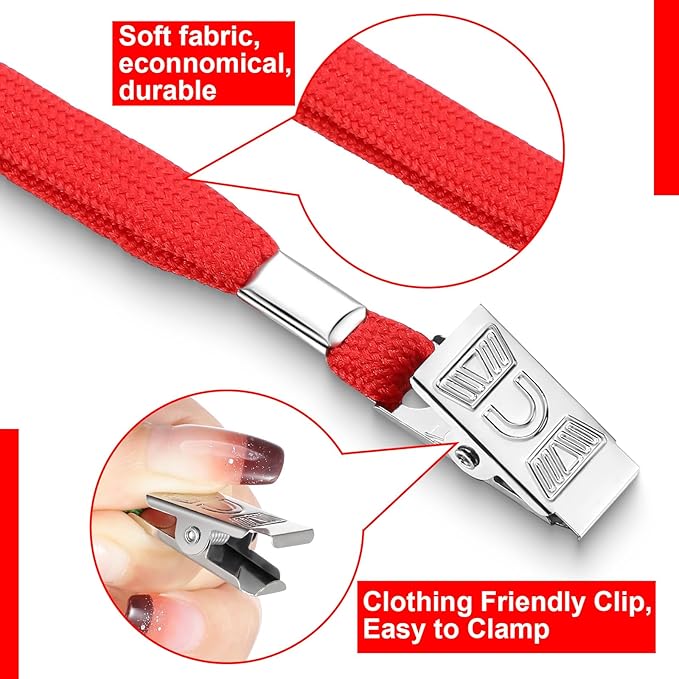Marspark 200 Sets Clear Name Tags with Lanyard, Lanyards for ID Badges Reusable Strap with ID Holder Plastic Name Badges for Adults Business School Church Conference (Red)