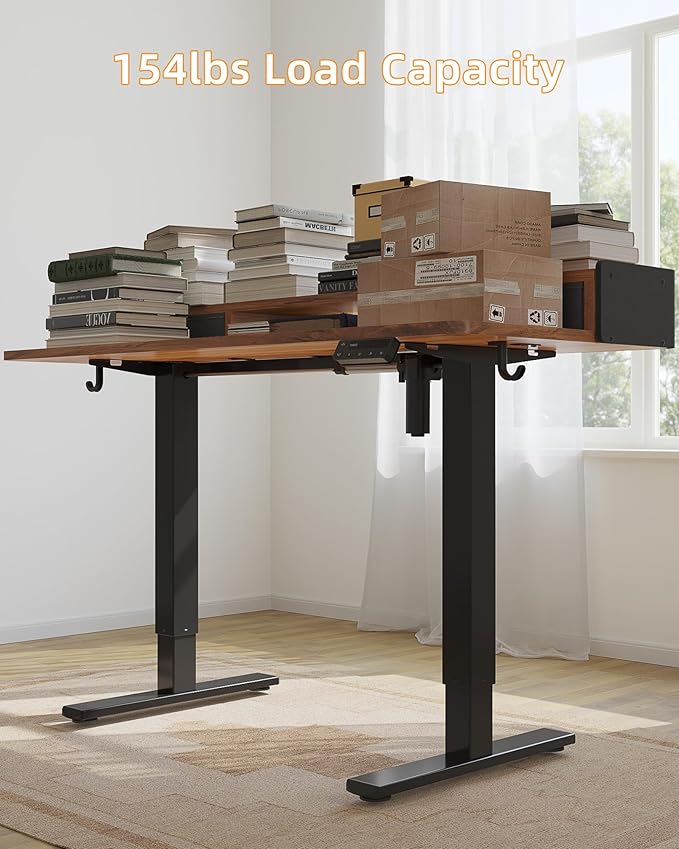 YIHAYO Electric Standing Desk with Drawers, 60 x 24 Inches Adjustable Desk with Storage Shelf, Computer Table with Splice Board for Home Office, Black Frame/Rustic Brown Top