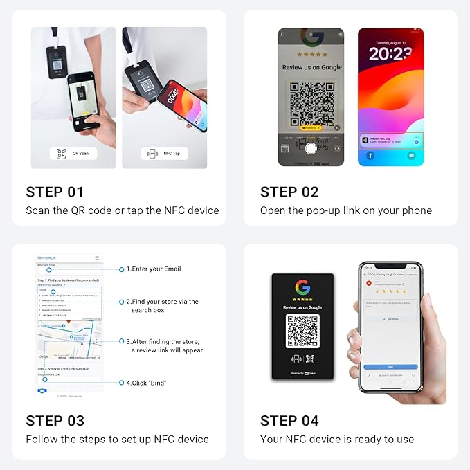 HotLabel – Google Review Card 5-Pack – White – NFC Tap & QR Code – Includes 5 Independent Links (Supports 5 Different Stores or Same) – All Phones Compatible – No App/Subscription