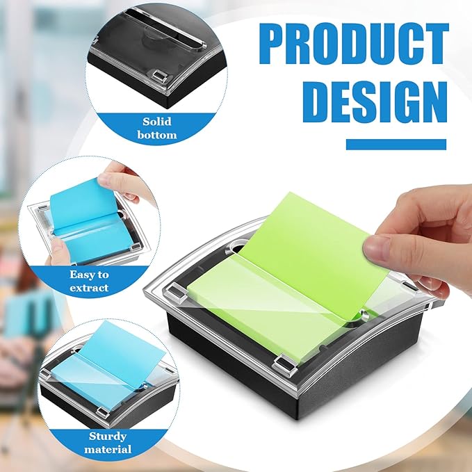 Meanplan 3 Pack Pop up Sticky Dispenser Note Holder Black Base with 24 Pads Colored Pop up Sticky Notes Memo Pads Self Stick 3x3 Refills Back to School Office Desk Supplies, 50 Sheet Per Pad