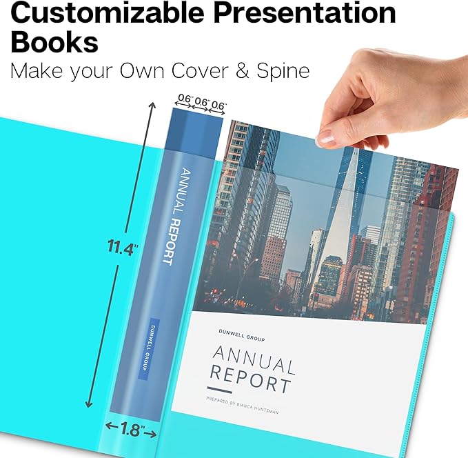 Dunwell Presentation Binder 24-Pocket, Displays 48 Pages, 8.5x11 Portfolio Binder with Plastic Sleeves, Storage and Organizer for Documents, Certificates, Projects, Photos (Aqua)