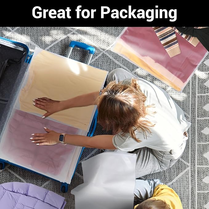 Svaldo Clothing Bags, 100 Count 20x24 inch Jumbo Extra Large Frosted Zipper Plastic Bags for Clothes, Sweater Dress, Backpack, Blanket, T Shirt Packaging Shipping, 3 Mil, with Vent Holes