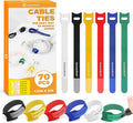 SummerBrite 70 Pack Multi-Color Cable Ties 8 Inch with Writable Labels, Reusable Cord Organizer Straps, Hook & Loop Wire Management for TV, Audio, Ethernet, Electronics & Heavy Duty Cords