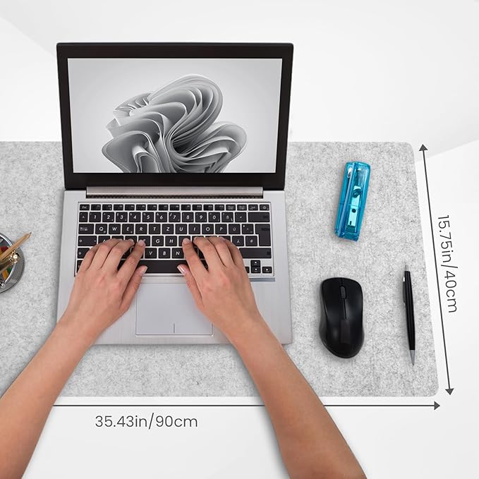 DAWNTREES Non-Slip Felt Desk Mat | 35.5''x15.7'' | Large Computer Desk Mat Keyboard and Mouse Pad | Office Desktop Pad Protector (Light Grey)