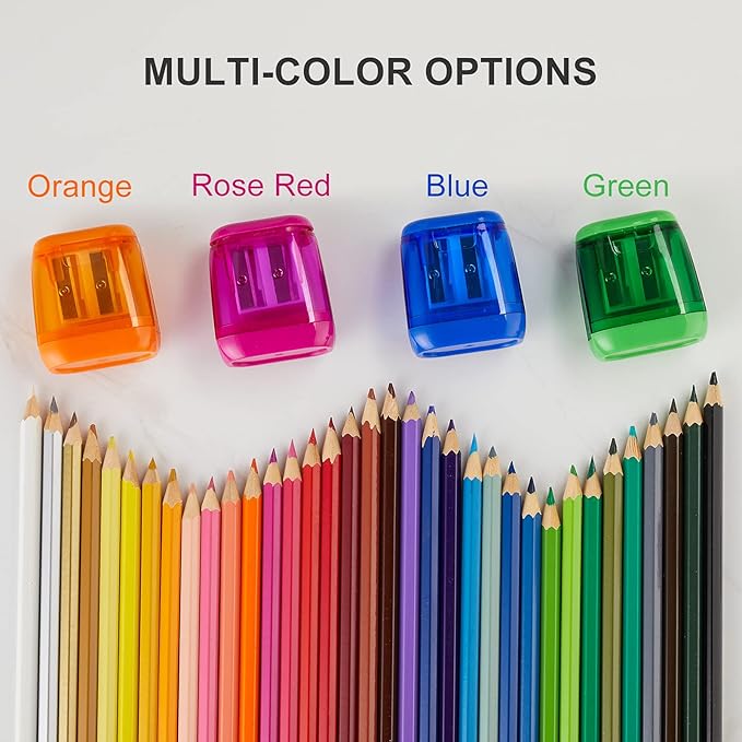 Sonuimy Pencil Sharpeners, 4 Pcs Pencil Sharpeners Manual,Dual Holes Compact Colored Handheld Pencil Sharpener for Kids with Lid Adults Students School Class Home Office (Covered)