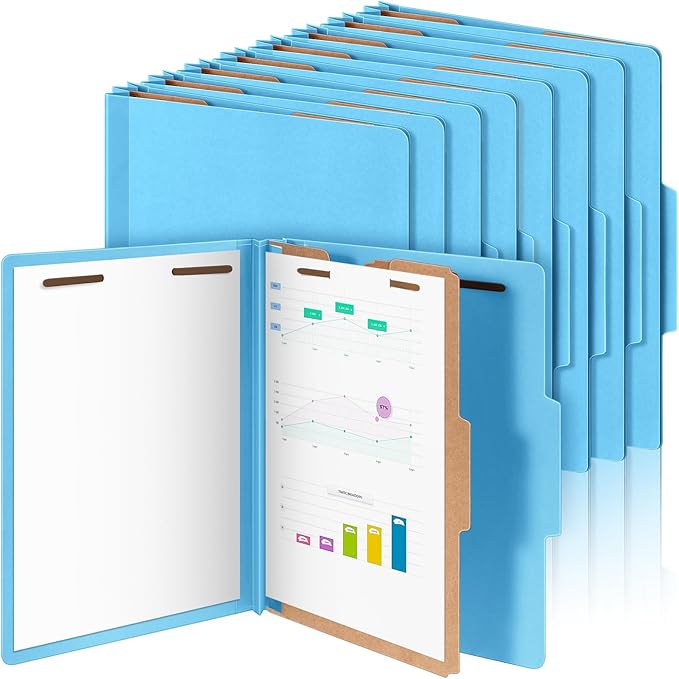Skyygemm 24 Pcs Classification Folders Letter Size, 1 Divider Pressboard File Folder with Fasteners, Expanding File Organizer Bulk for School Teachers, Office Employee, Coworker, Staff (Blue)