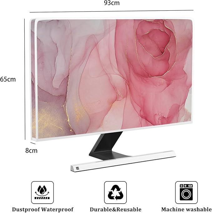 Baocicco Abstract Waterproof Television Cover with Pink Marble Design 37, 38, 39 Inch Full Body Covers for TV Screen Weatherproof Dust-Proof TV Screen Cover Sleeve Compatible with LED LCD OLED Desktop