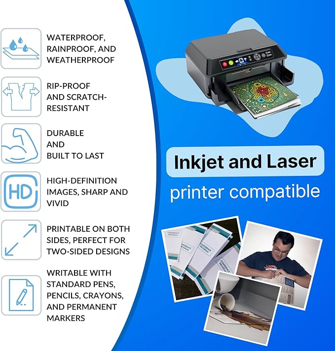 TerraSlate Waterproof Paper - Hydronote 54lb Multipurpose Copy Paper 8.5” x 11”, Bulk White Paper, 500 Sheets, Inkjet Printer and Laser Printer Paper Compatible - Weather/Rain Proof, Durable