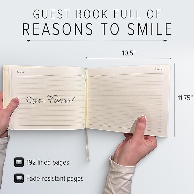 Gallery Leather Guest Book - Great for Wedding, Reception, Baby and Bridal Shower, Birthday Party and Vacation Home - 192 Lined Pages to Sign In, add Polaroid Photo - Hardcover 9x7" - Acadia White