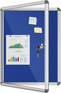 Mifuro 26"x20" Enclosed Bulletin Board, Lockable Weather-Resistant Aluminum Cork Noticeboard for School & Office, Silver Frame w/Blue Flet