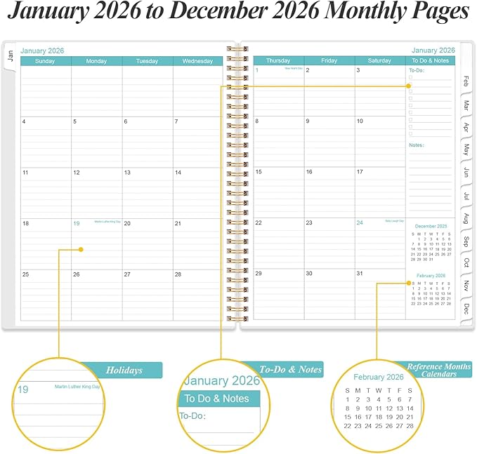 2026 Planner - Weekly Monthly Planner 2026 from January 2026 to December 2026 with 12 Monthly Tabs, Flexible Cover, Inner Pocket, 8.5" x 11", Blue Leaf Flower