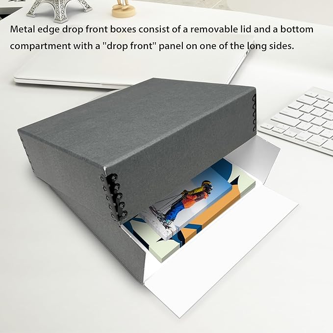 Lineco Museum Archival Storage Box, 11.75x15.25x3 in. Drop Front Design. Acid-Free with Metal Edge. Organize Photos, Pictures, Prints, Documents, Crafts, DIY. Gray, 2 Pack