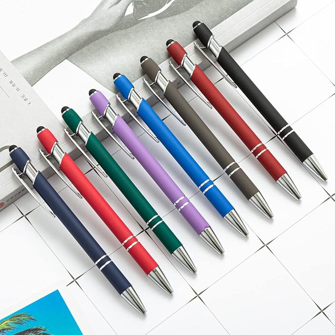 HEYZARDA Personalized Pens with Name Text Logo Custom Ballpoint Pen for Business Office Events with Stylus for Touchscreen 20 Pcs Peach