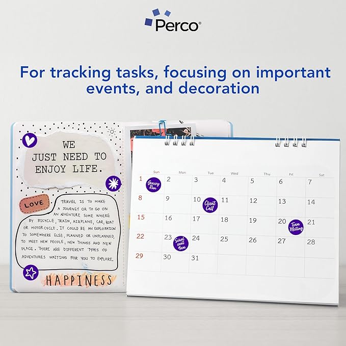 Perco Purple 1-Inch Round Circle Dot Sticker Labels - Multi-Roll Pack (3 Rolls, 1,000 Labels Each) - Permanent Adhesive, Vibrant Colors, Strong Hold - Perforated for Easy Use - Made in USA
