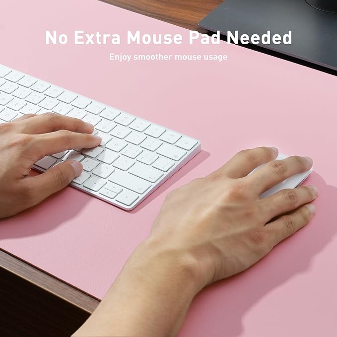 Aothia Leather Desk Pad Protector, Mouse Pad, Office Desk Mat, Non-Slip PU Leather Desk Blotter, Laptop Desk Pad, Waterproof Desk Writing Pad for Office and Home (31.5" x 15.7", Fairy Pink)