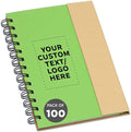 DISCOUNT PROMOS Custom Eco Friendly Spiral Notebooks with Pens Set of 100, Personalized Bulk Pack - Perfect for School, Office, Home - Green