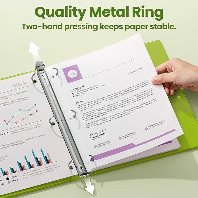 SUNEE 3 Ring Binder 1 Inch 1 Pack, Clear View Binder Three Ring PVC-Free (Fit 8.5x11 Inches) for School or Office Supplies, Tender Green