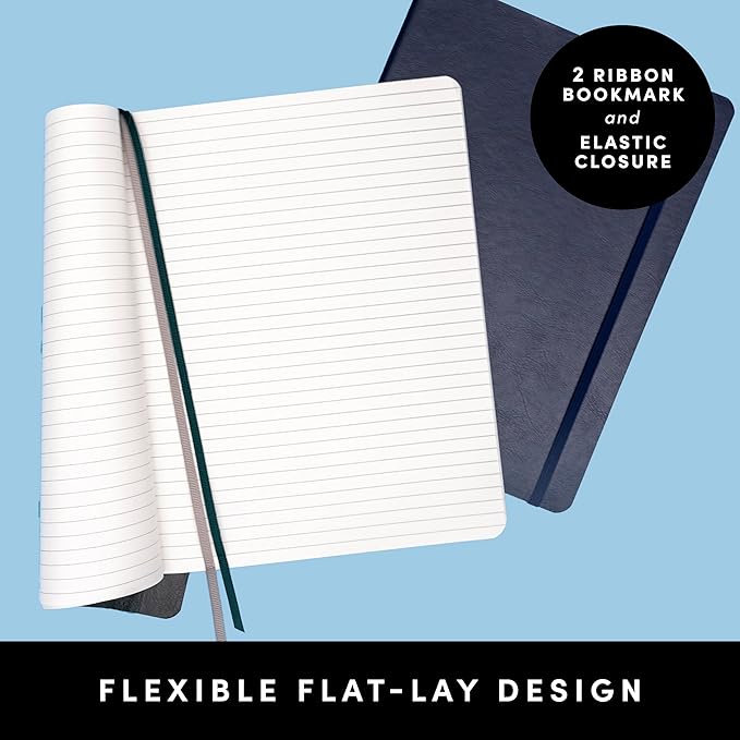 PAPERAGE 2-Pack Softcover Lined Journal Notebook (Navy & Dark Green), 176 Pages, Large B5 College Ruled Notebook, 7.6 inches x 10 inches - 100 GSM Thick Premium Paper, Soft Vegan Leather Journal for Home, Work & School