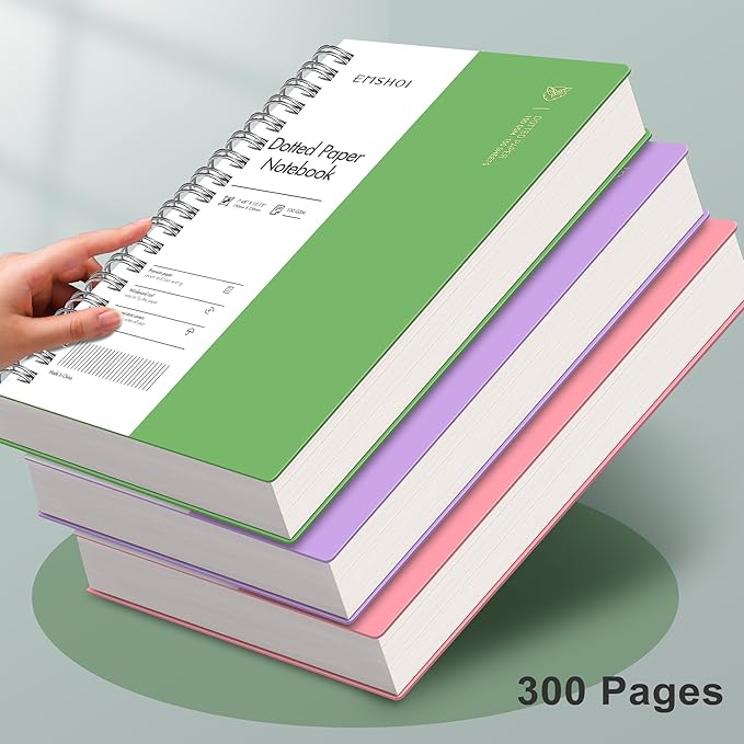 EMSHOI B5 Spiral Dotted Notebook, 7.48"x10.15" Dot Grid Journal, 150 Sheets/300 Pages, 100gsm Paper, Waterproof Softcover for Men Women, Office, School, Work, Writing, Bullet Journaling – Green