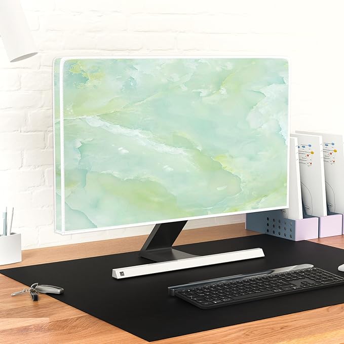 Baocicco Sage Green Marble Waterproof TV Dust Cover 55 Inch Anti-Static Dustproof Abstract Creative Desige Television Accessories TV LCD Screen Texture TV Decoration for Tablet