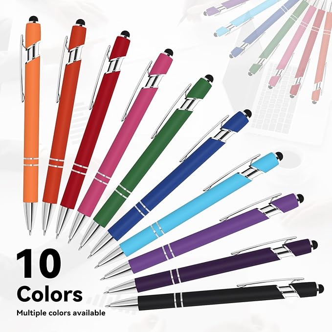 WYPAS Bulk Custom Pens - Personalized with Name, Engraved Text/Logo - Stylus Tip, Black Ink - Options for Corporate Gatherings, Events & Promotions (Green)